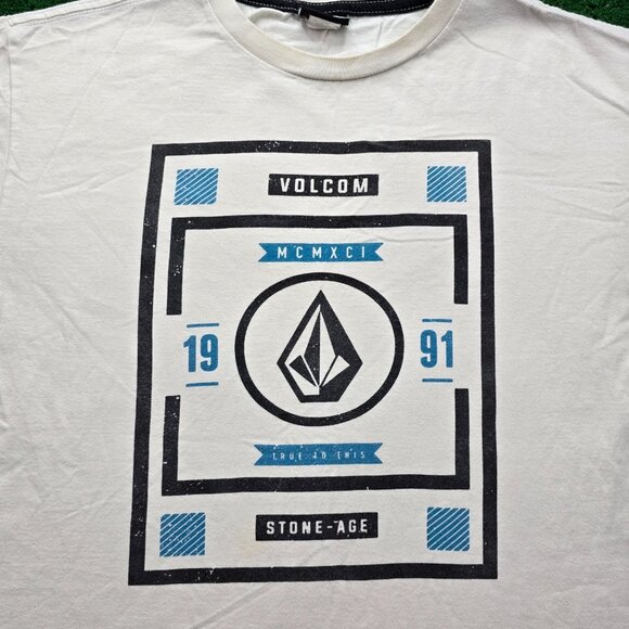 Volcom Tshirt Mens Large‎ White True To This Stone Age Outdoor Skater Casual - Picture 2 of 7